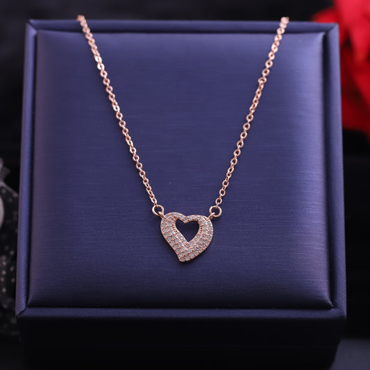 Rose Gold Pave Heart Outline Necklace | Delicate Cubic Zirconia Pendant