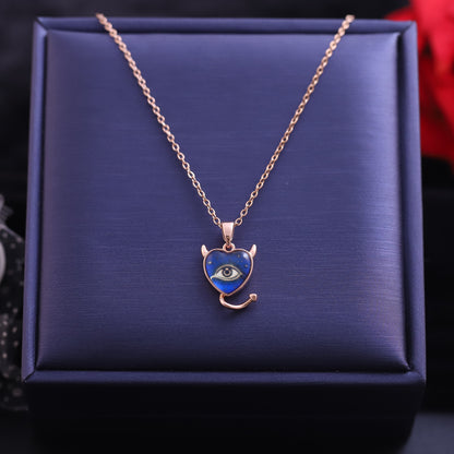 Rose Gold Devil Heart Eye Necklace | Whimsical Enameled Pendant