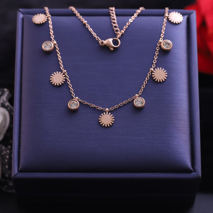 Rose Gold Sunflower and Zirconia Necklace | Delicate Floral Charm Pendant