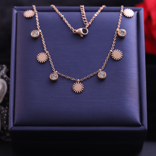 Rose Gold Sunflower and Zirconia Necklace | Delicate Floral Charm Pendant
