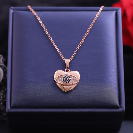 Rose Gold Heart with Evil Eye Necklace | Blue Stone & Pave Zirconia Pendant
