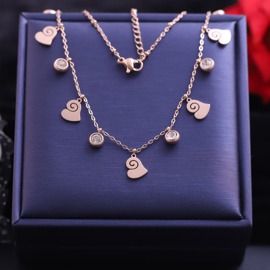 Rose Gold Heart Swirl and Zirconia Necklace | Whimsical Charm Pendant