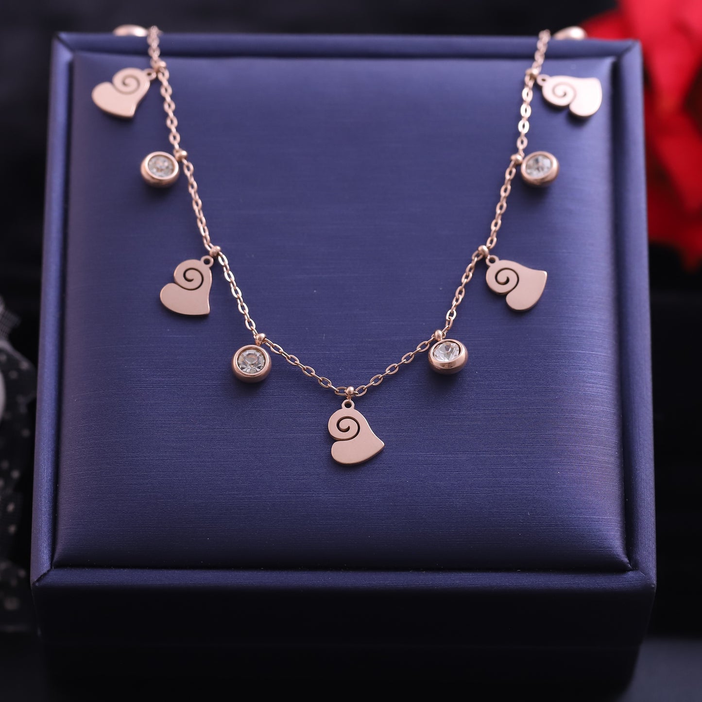 Rose Gold Heart Swirl and Zirconia Necklace | Whimsical Charm Pendant