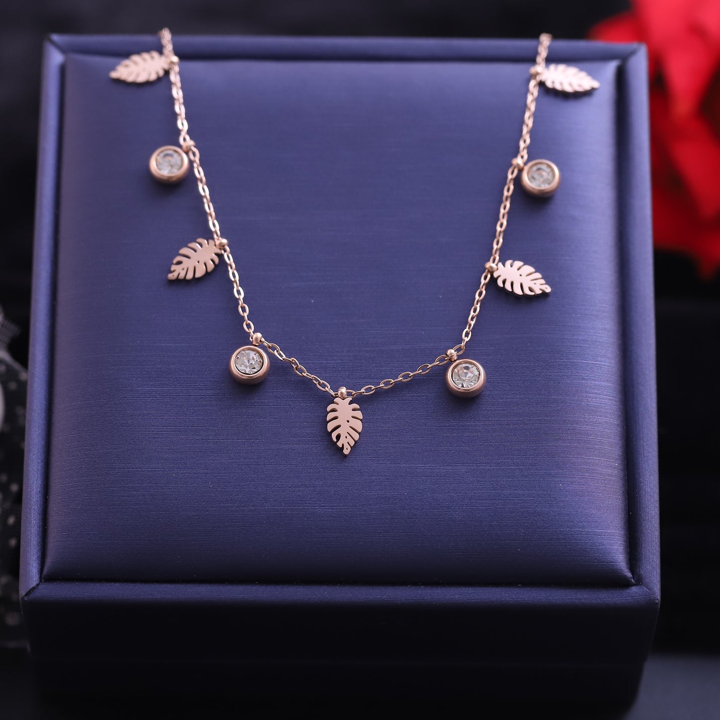 Rose Gold Moon and Star Necklace | Black Zirconia Celestial Pendant