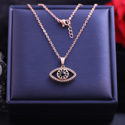 Rose Gold Evil Eye Outline Necklace | Black Enamel & Pave Zirconia Pendant