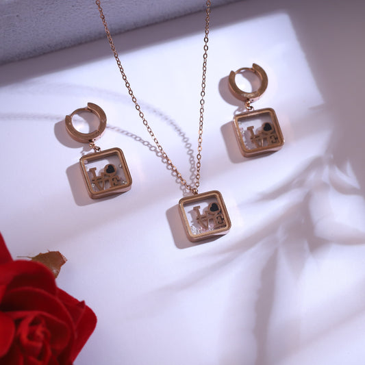 Minimalist Rose Gold Necklace with "Love" Inlay