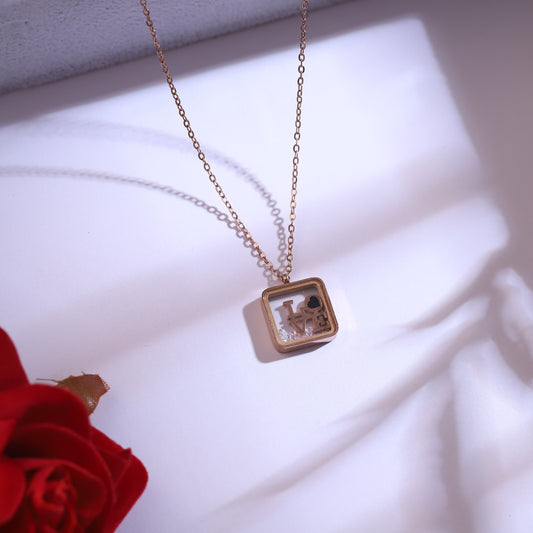 Minimalist Rose Gold Necklace with "Love" Inlay