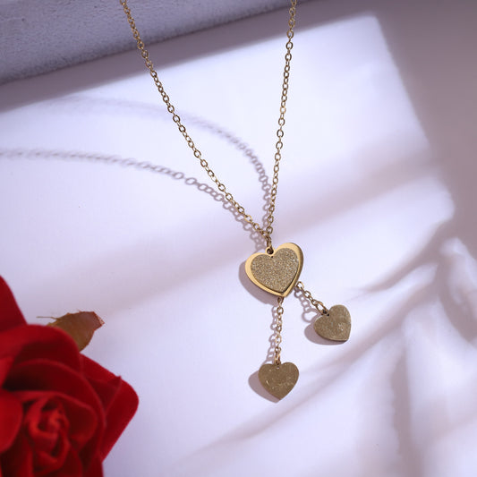 Modern Gold Textured Heart Necklace Set