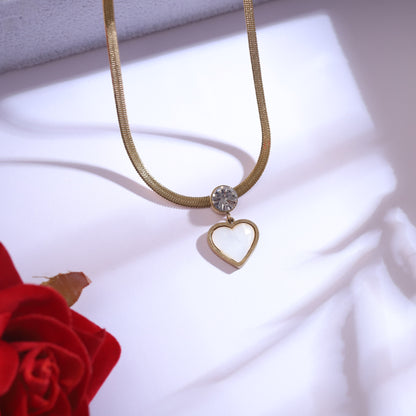 Chic Gold Tone Heart Inlay Necklace & Stud Earrings