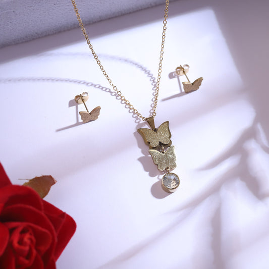Golden Layered Butterfly Necklace Set