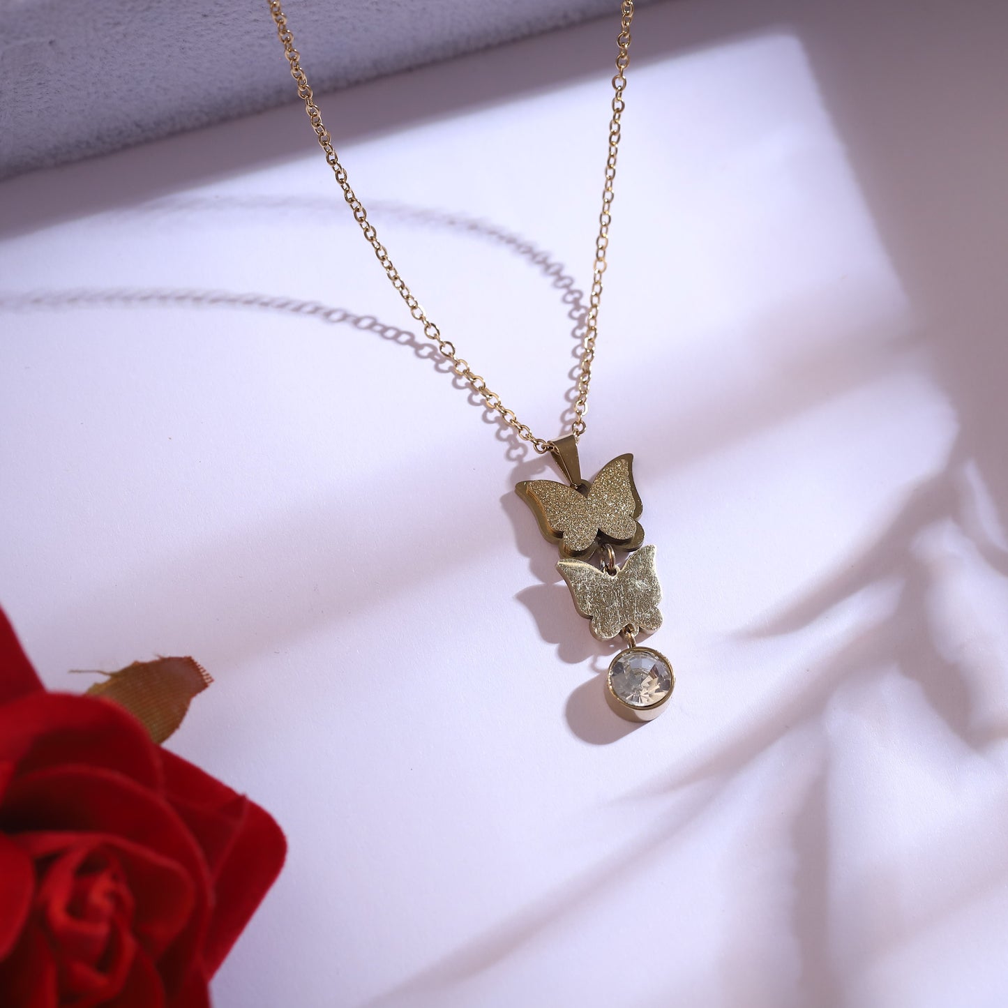Golden Layered Butterfly Necklace Set