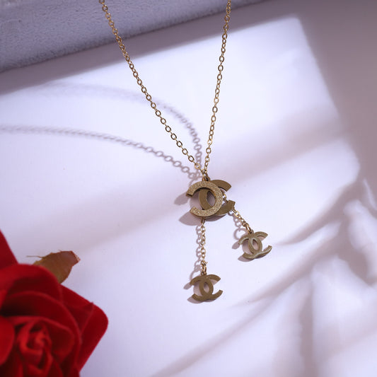 Golden Double C Charm Necklace Set