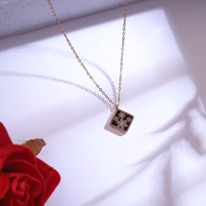 Rose Gold & Black Square Pendant Necklace Set