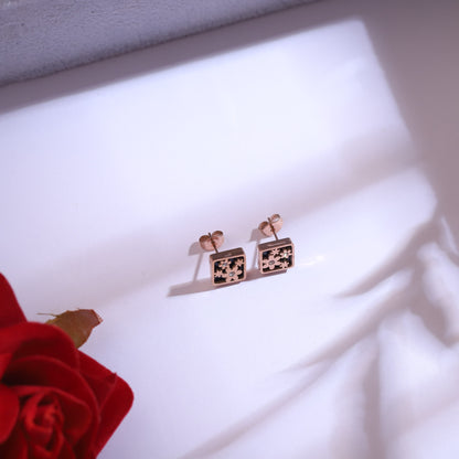 Rose Gold & Black Square Pendant Necklace Set