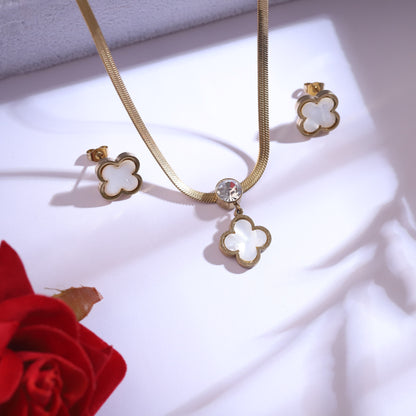Golden Clover Necklace & Stud Set