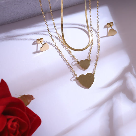 Golden Layered Heart Necklace Set
