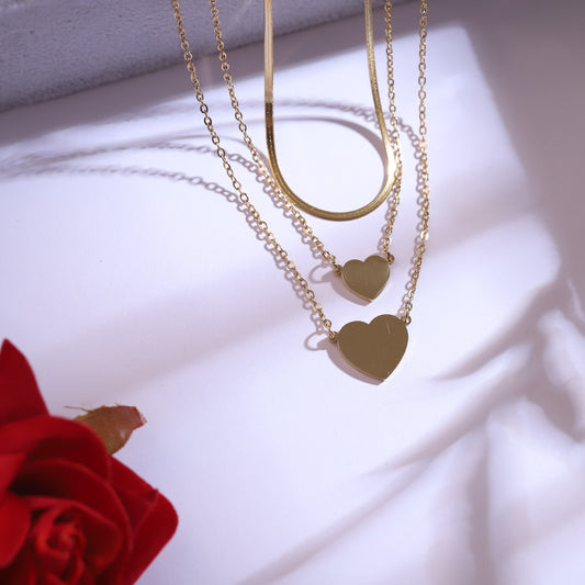 Golden Layered Heart Necklace Set