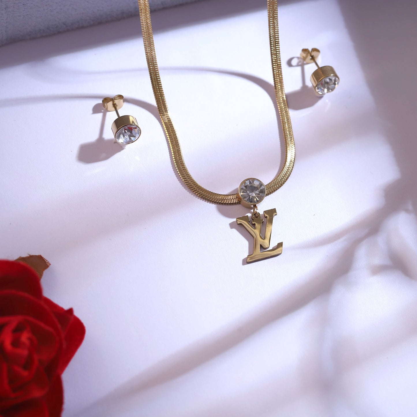 Sparkling Initial Letter Pendant & Earrings | Anti-Tarnish Fashion Jewelry