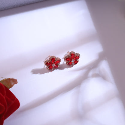 Rose Gold Red Floral Necklace Set