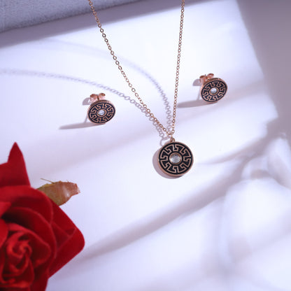 Rose Gold Greek Key Pattern Necklace Set