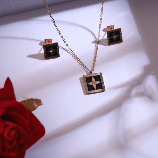 Rose Gold & Black Geometric Necklace Set