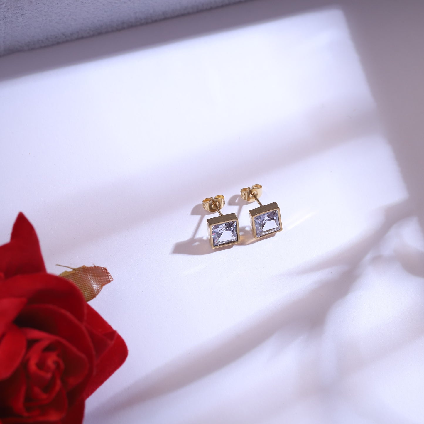 Multi-Color Gemstone Square Necklace & Stud Earring Set - Gold Tone Fashion Jewelry