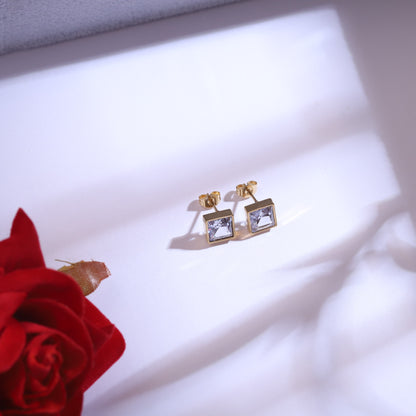 Multi-Color Gemstone Square Necklace & Stud Earring Set - Gold Tone Fashion Jewelry