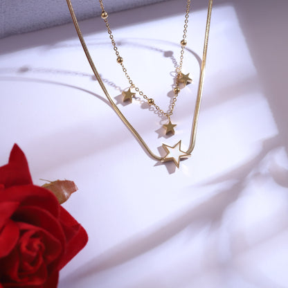 Dainty Gold Tone Star Charm Necklace & Studs | Waterproof Anti-Tarnish Set