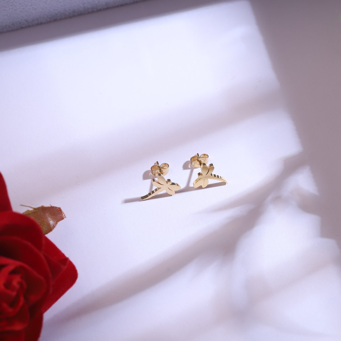 22K Gold Plated Dragonfly Necklace & Earring Set | Green Malachite Stainless Steel