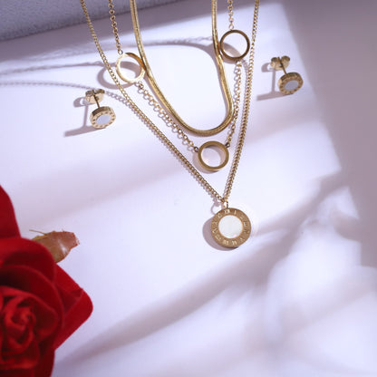22K Gold Plated Layered Roman Numeral Necklace Set | Stainless Steel Jewelry