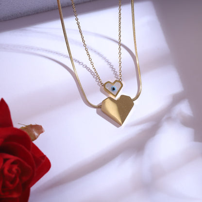 22K Gold Plated Layered Heart Evil Eye Necklace Set | Stainless Steel Protection Jewelry