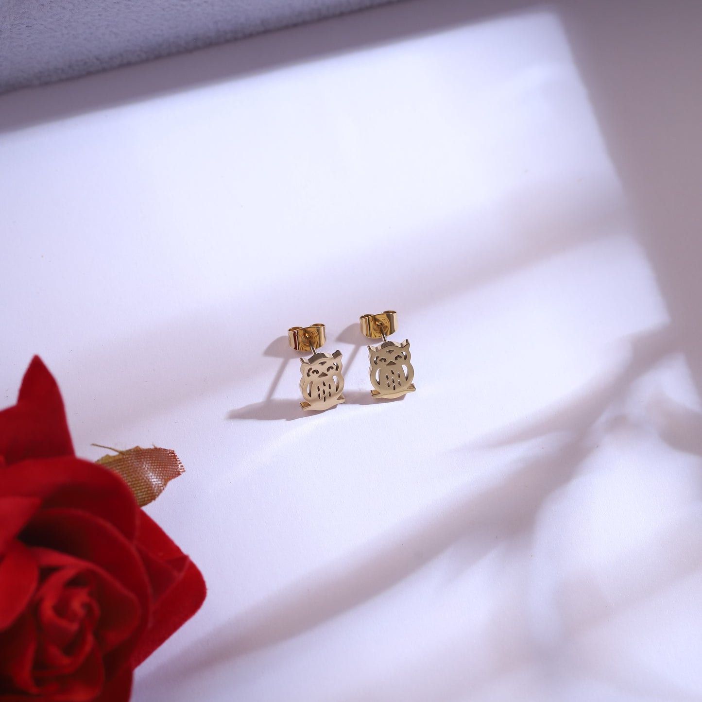 Golden Owl Layered Necklace & Bar Earring Set - Cute Animal Jewelry