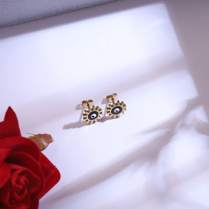 Golden Sun Evil Eye & Heart Layered Necklace Set with Matching Earrings