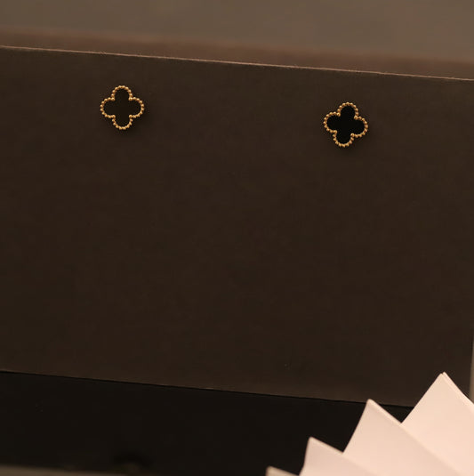 Delicate Gold Clover Stud Earrings - Lucky Four Leaf Clover Jewelry