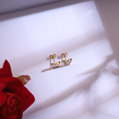 Dainty Golden Butterfly Layered Necklace Set with Mother of Pearl & Stud Earrings