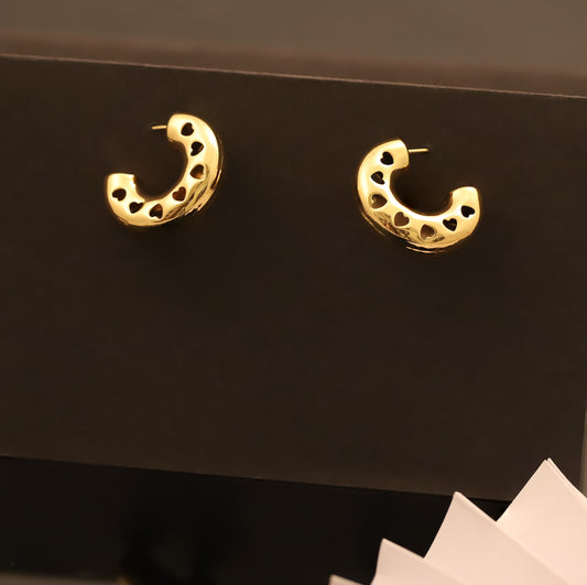 Small Gold Hoop Earrings with Heart Cutouts - Cute and Delicate Hoops