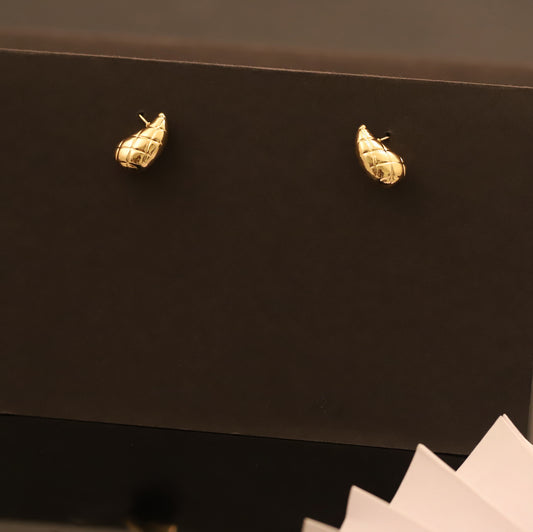 Quilted Gold Stud Earrings - Small Textured Teardrop Earrings