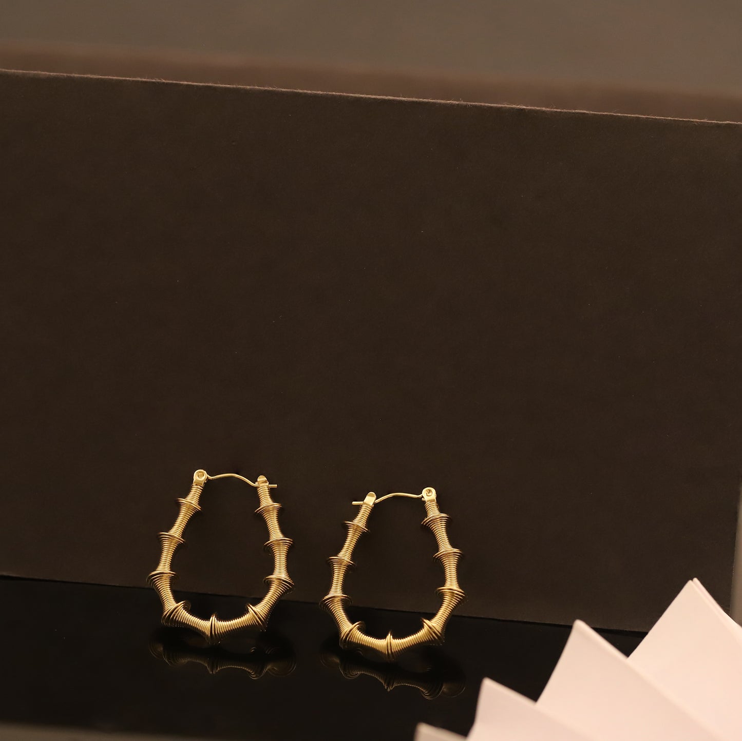 Gold Bamboo Hoop Earrings - Nature Inspired Textured Hoops