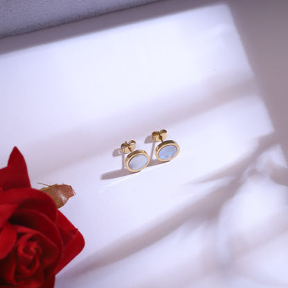 Golden Mother of Pearl Disc Layered Necklace Set with Stud Earrings - Elegant Minimalist Jewelry