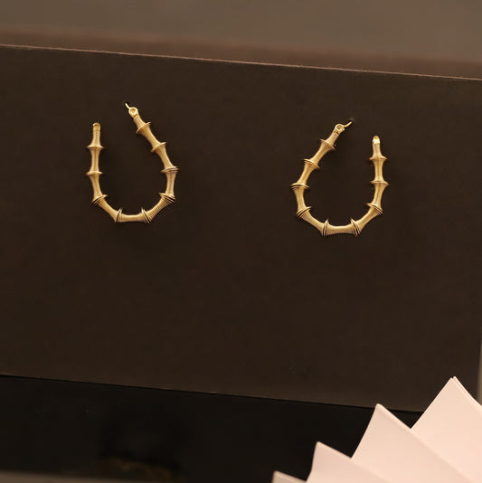 Gold Bamboo Hoop Earrings - Nature Inspired Textured Hoops