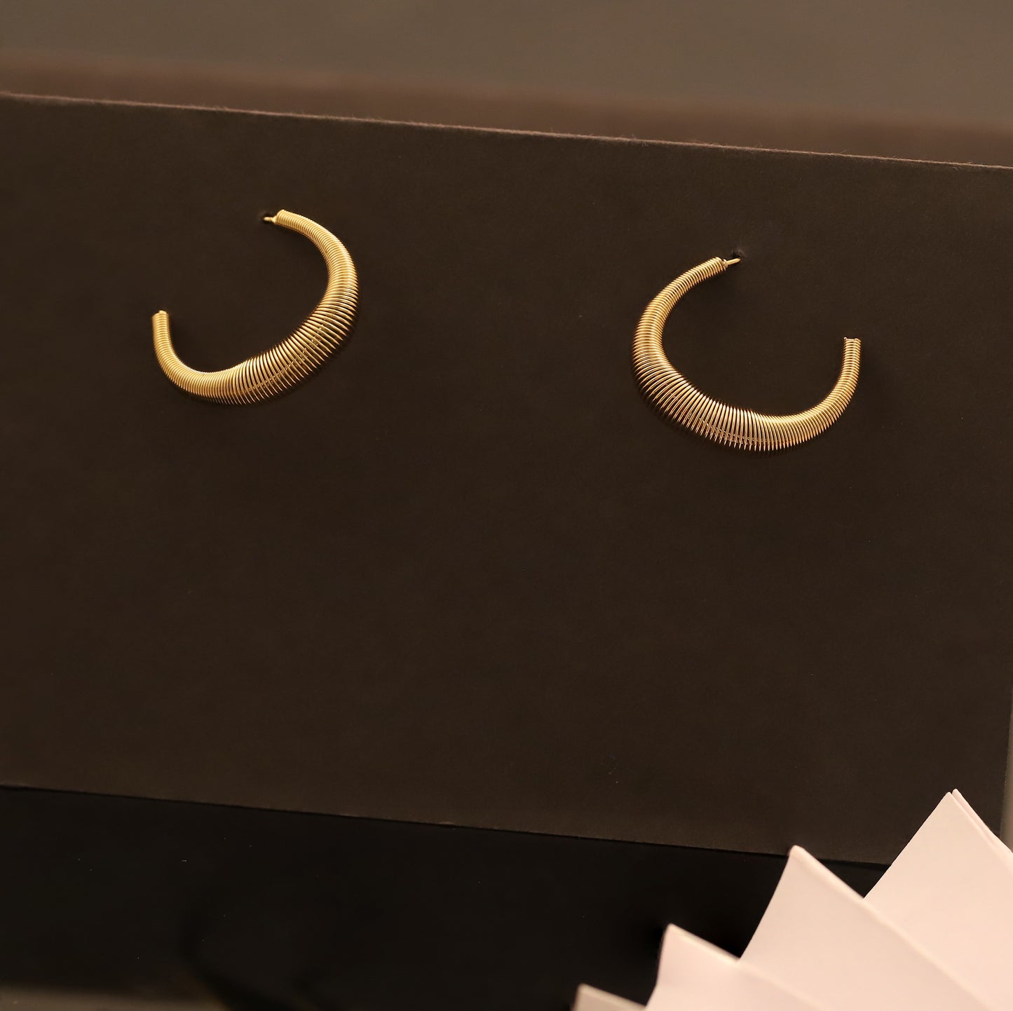 Textured Gold C-Hoop Earrings - Ridged Crescent Dangle Earrings