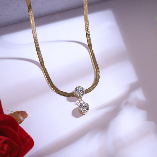 Sparkling Crystal Jewelry Set - Gold Necklace & Stud Earrings