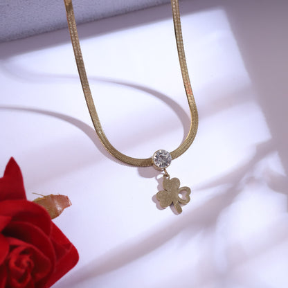 Gold Clover Necklace & Stud Earrings Set - Dainty CZ Jewelry Gift