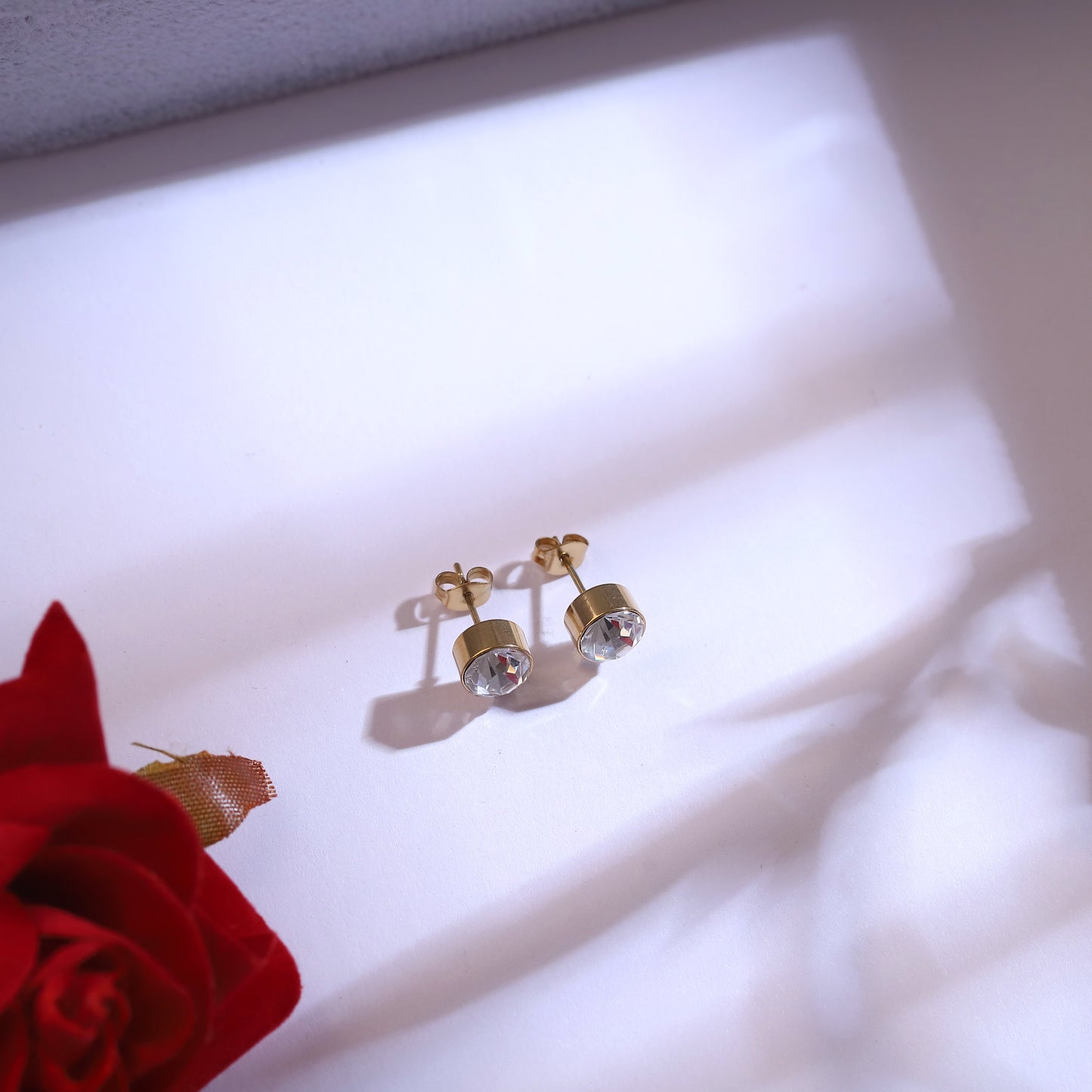 Gold Star Charm Necklace with CZ & Matching Stud Earrings Set