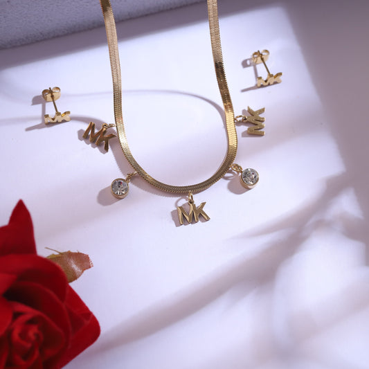 Michael Kors MK Logo Gold-Tone Necklace & Earring Set | Dangle Crystals