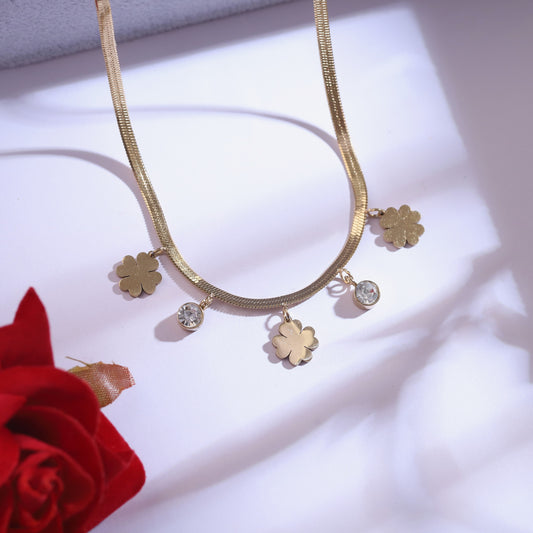 Gold Clover & Crystal Charm Necklace & Earring Set | Good Luck Jewelry