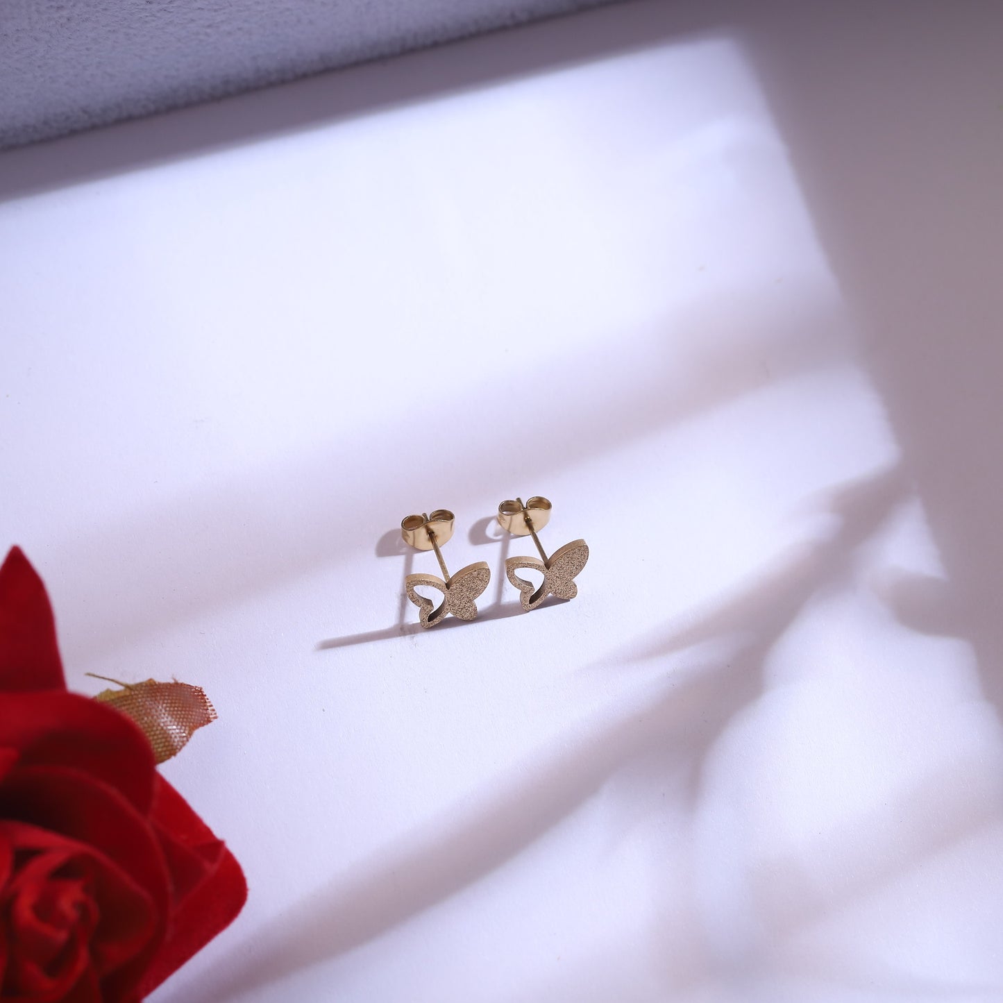 Golden Butterfly Necklace & Stud Earrings Set | Dainty Crystal Charm Jewelry