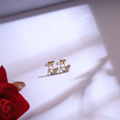 Golden Butterfly Necklace & Stud Earrings Set | Dainty Crystal Charm Jewelry