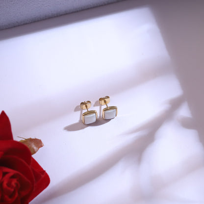 Gold Square Mother of Pearl Necklace & Earring Set | Minimalist Jewelry