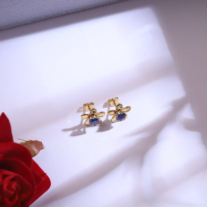 Golden Floral Drop Necklace & Blue Gemstone Earrings Set | Flower Dangle Jewelry